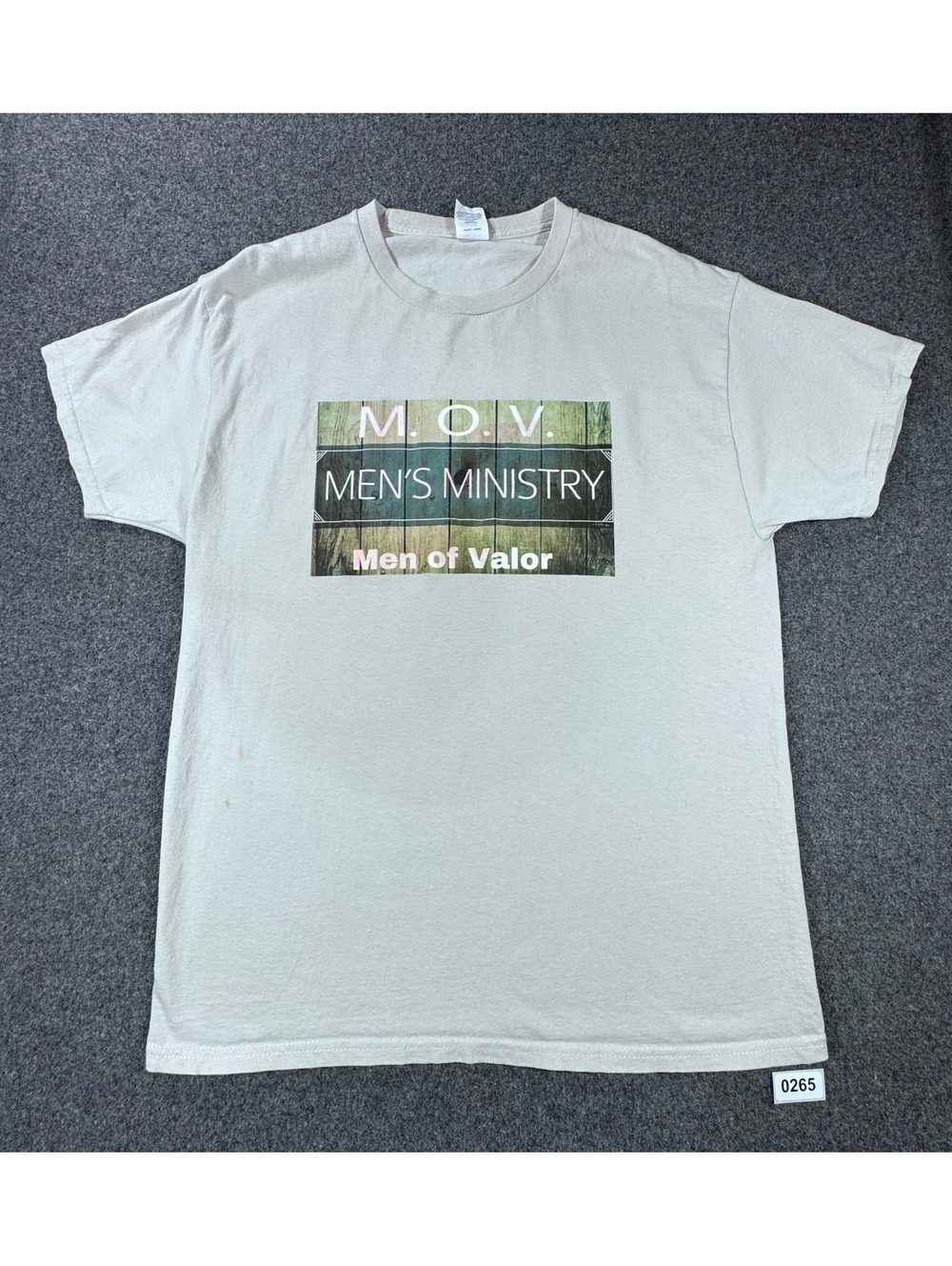 Vintage M.O.V. Men's Ministry Men of Valor Graphic T-Shirt Size L Beige Tan
